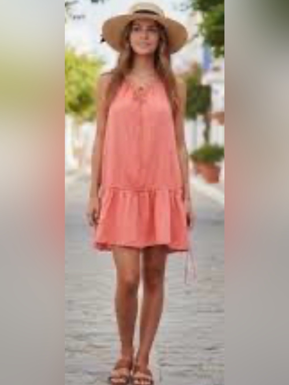 J Crew Linen Mini Sundress M Salmon Ruffle-Hem Feminine Casual
